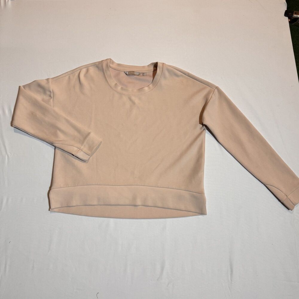 Athleta Cropped Pullover Women's Small Beige Polyester Comfortable Crewneck